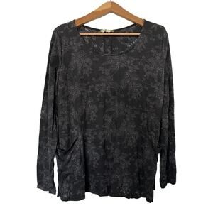 Chalet‎ Et Ceci Womens Floral Vevina Two Pocket Top Size L Black Artsy Lagenlook